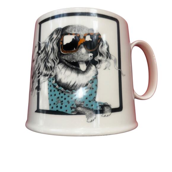 Anthropologie Dog Coffee Mug Florence Balducci Sunglasses White Puppy Boho Cup - Picture 9 of 9
